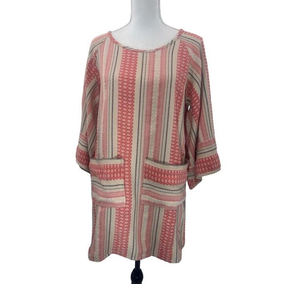 Anthropology  Stark X Small Pink Beige Stripe Cotton Tunic Top made in the USA b - Picture 1 of 16